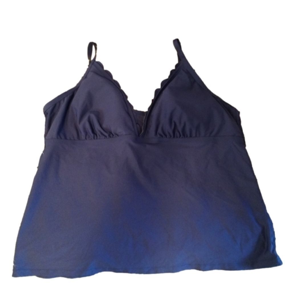 Freestyle Navy Blue Scalloped Neckline Tankini Top 2X
